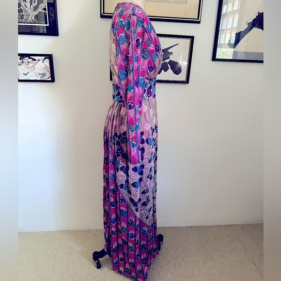 Vintage RARE Louis Feraud Floral Plunging Maxi Dress Size 40/S - Picture 2 of 6